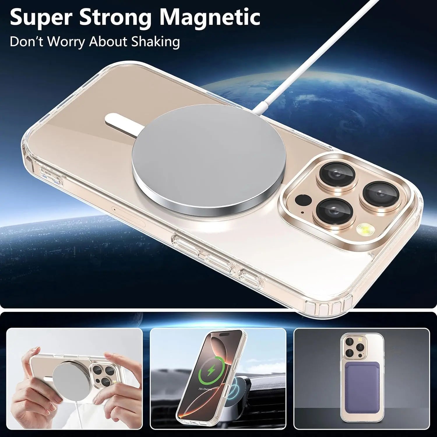Entronix Bundle Compatible with iPhone 16 Pro - [Magnetic] Clear Case, 2 Clear Screen Protectors & 2 Camera Lens Protectors - Entronix