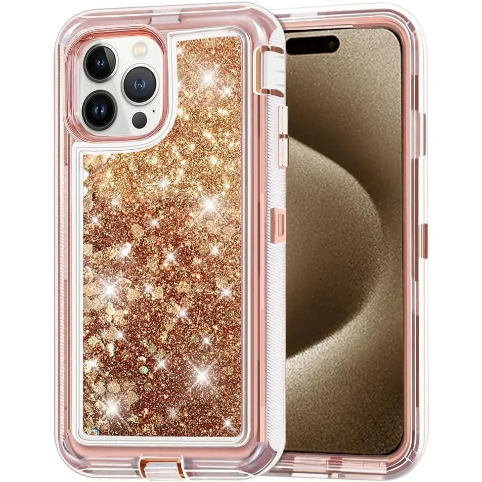 Entronix Heavy Duty Glitter Case for Apple iPhone 15 Pro, Triple-Layer & Full Protection, - Entro Retail