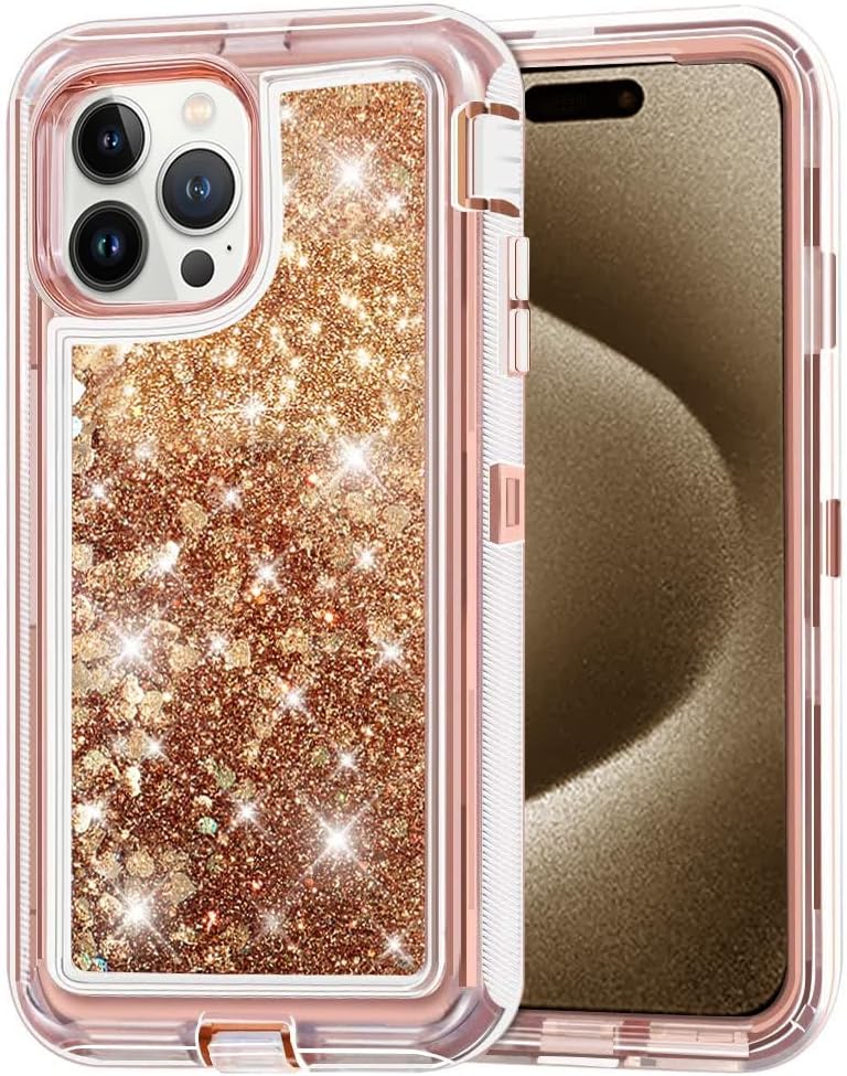 Entronix Heavy Duty Glitter Case for Apple iPhone 15 Pro Max, Triple-Layer & Full Protection, - Entro Retail