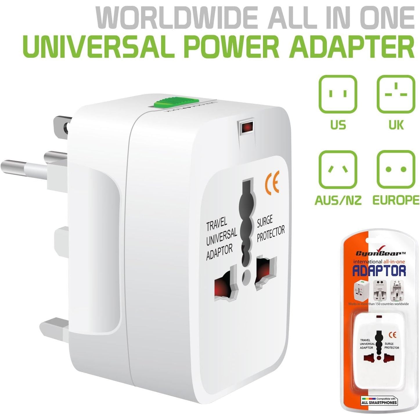 Entronix International Plug Adapter - 2-Pack Converter for EU, UK, AU, Asia to US Outlets