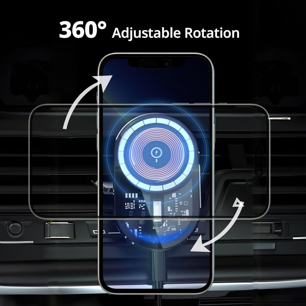 Entronix [Magnetic] Car Mount – Wireless Charging Holder, AC Vent or Suction Cup Style