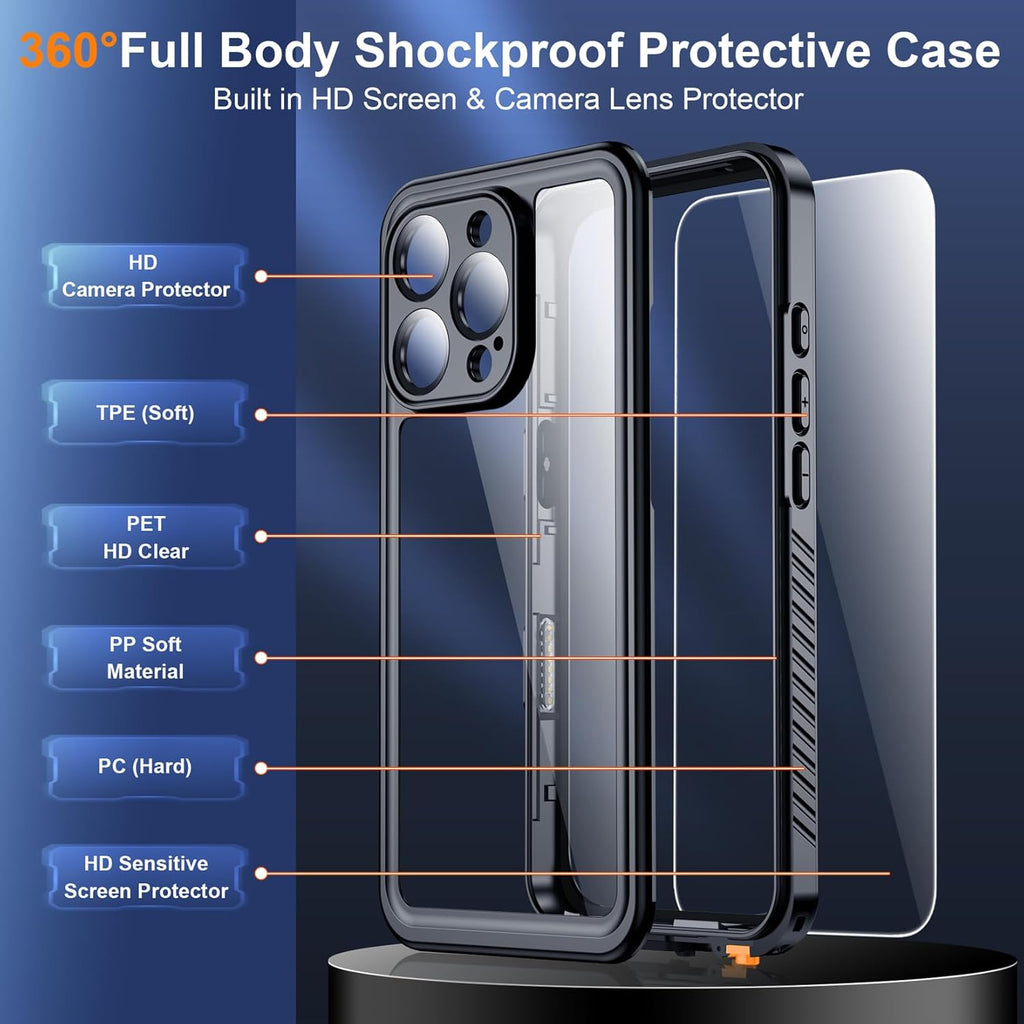 Entronix Waterproof Case For Apple iPhone 16 Pro, 360º Protective Bumper Cover - Entro Retail