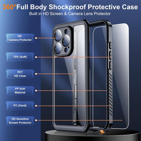 Entronix Waterproof Case For Apple iPhone 16 Pro Max, 360º Protective Bumper Cover - Entro Retail