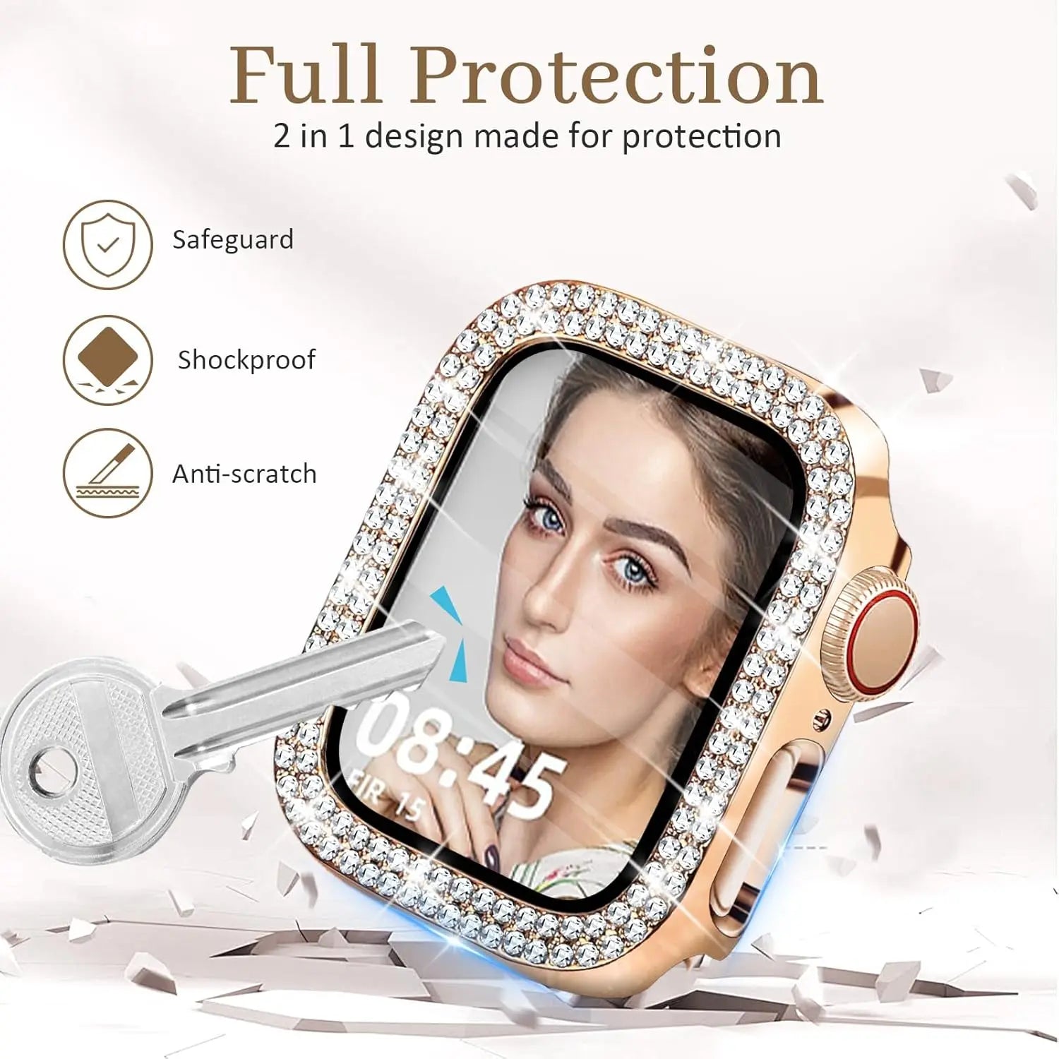 Entronix Case Compatible with iWatch Series 6/5/4/SE (3rd/2nd/1st Gen), 44mm - Diamond Cover w/ Built-In Screen Protector - Entronix