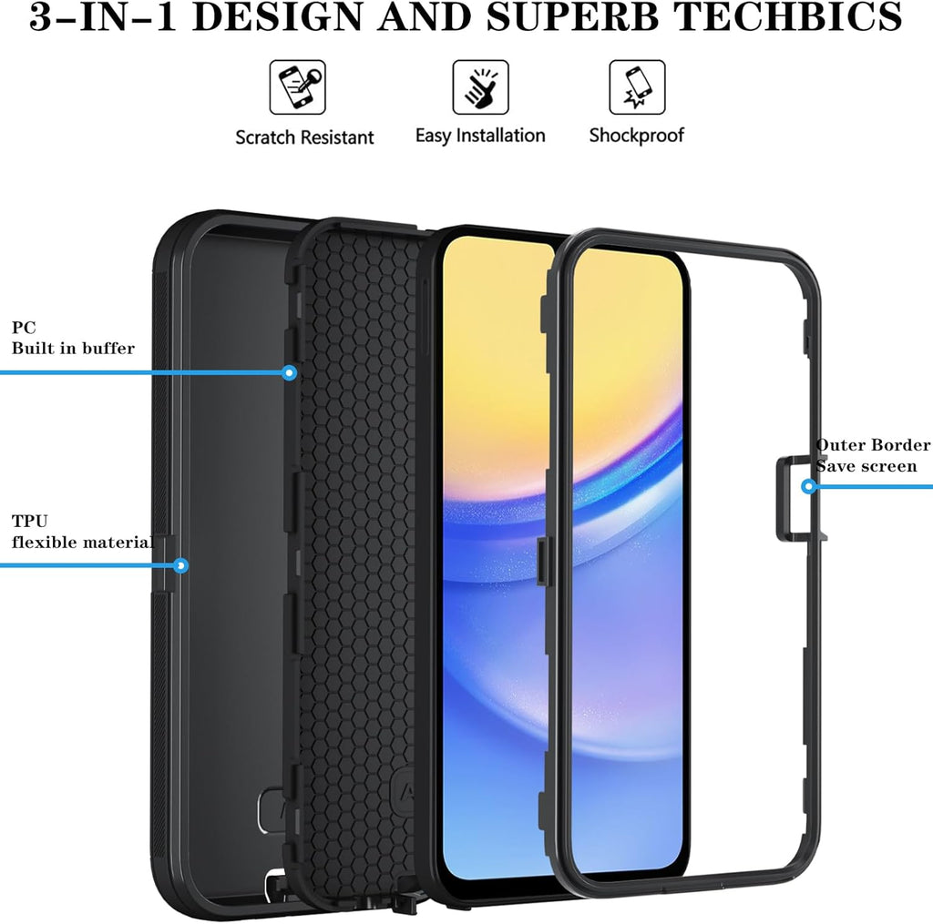 Entronix Bundle Compatible with Galaxy A06 - Heavy Duty Case & 2 Clear Screen Protectors