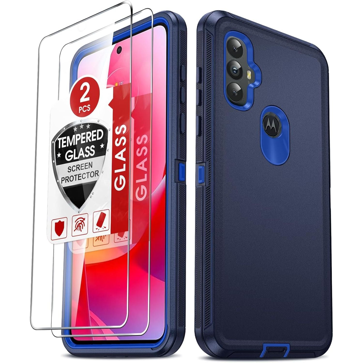 Entronix 3-in-1 Bundle for Motorola G Power 2022, Heavy Duty Case & 2 Clear Tempered Glass Screen Protectors - Entro Retail