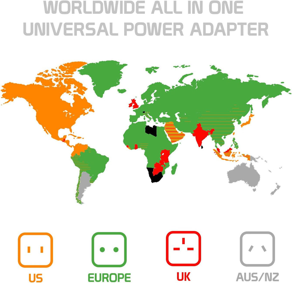 Entronix International Plug Adapter - 2-Pack Converter for EU, UK, AU, Asia to US Outlets