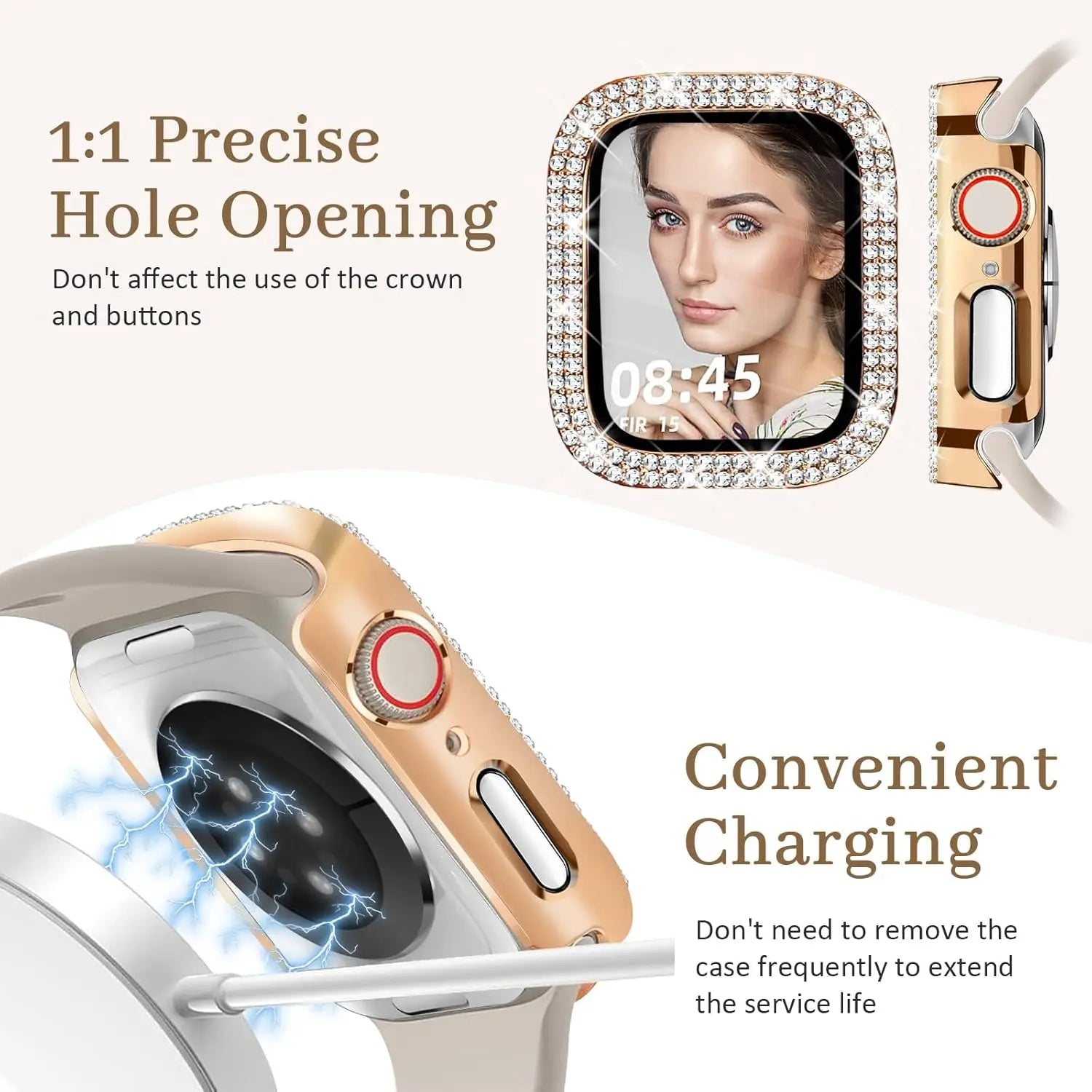 Entronix Case Compatible with iWatch Series 6/5/4/SE (3rd/2nd/1st Gen), 44mm - Diamond Cover w/ Built-In Screen Protector - Entronix