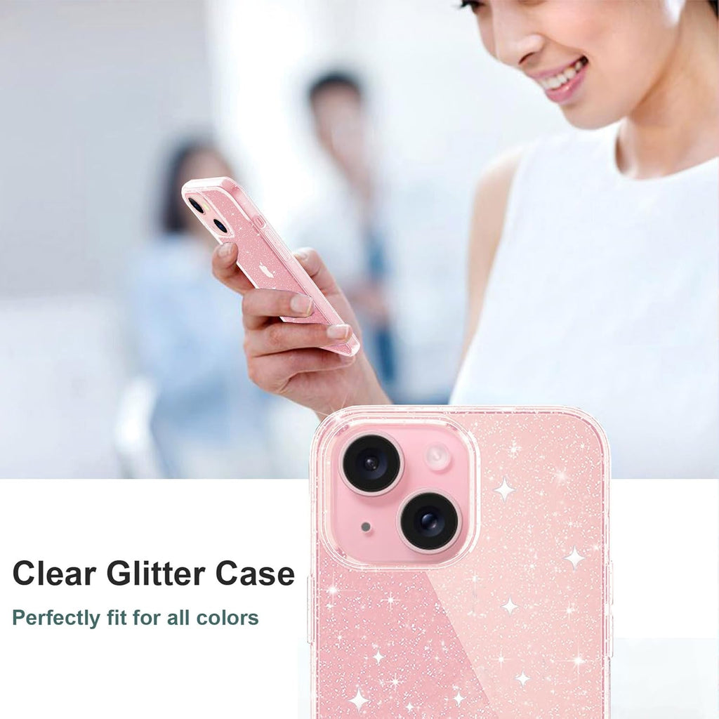 Entronix Glitter Clear Case for Apple iPhone 15 Plus, Crystal Clear Sparkly Bumper Cover - Entro Retail