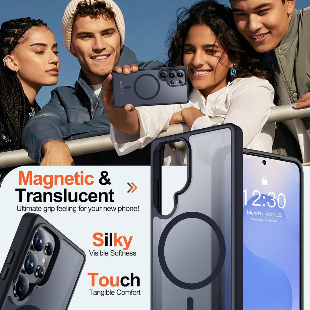 Entronix Bundle Compatible with Galaxy S24 Ultra - [Magnetic] Translucent Matte Case & 2 Clear Screen Protectors