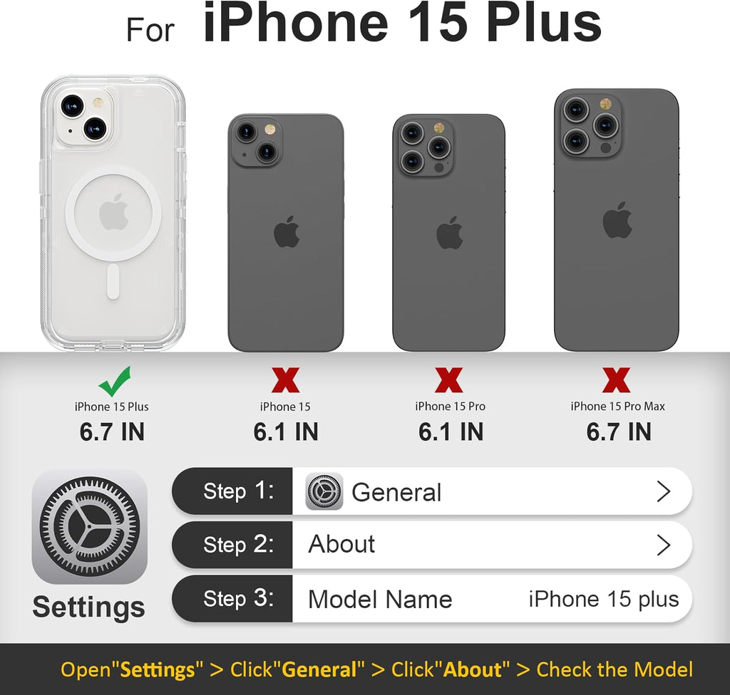 Entronix [Magnetic] Case Compatible with iPhone 15 Plus - [Clear] Triple-Layer Heavy Duty Protection