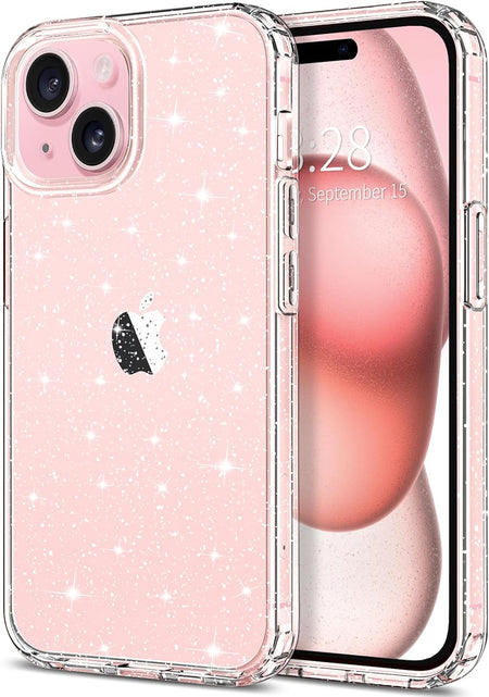 Entronix Glitter Clear Case for Apple iPhone 15 Plus, Crystal Clear Sparkly Bumper Cover - Entro Retail