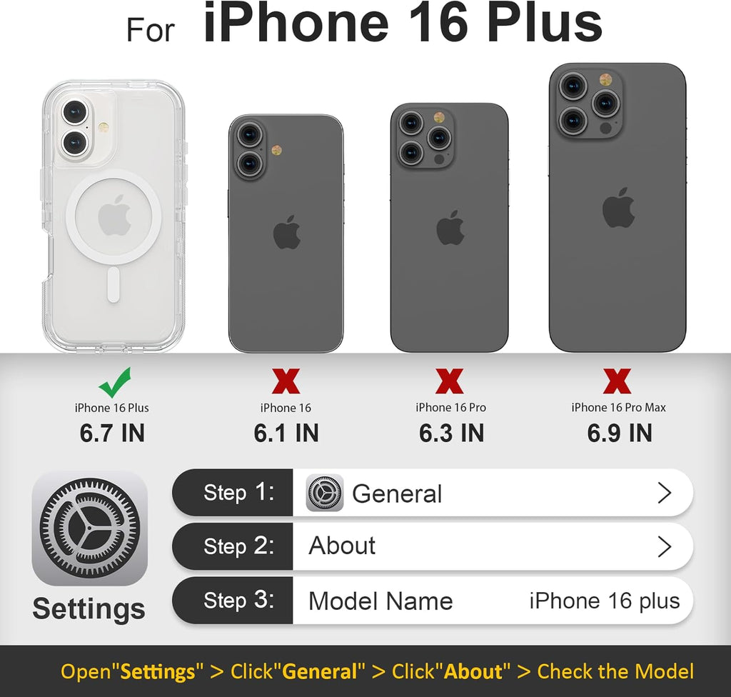 Entronix [Magnetic] Case Compatible with iPhone 16 Plus - [Clear] Triple-Layer Heavy Duty Protection