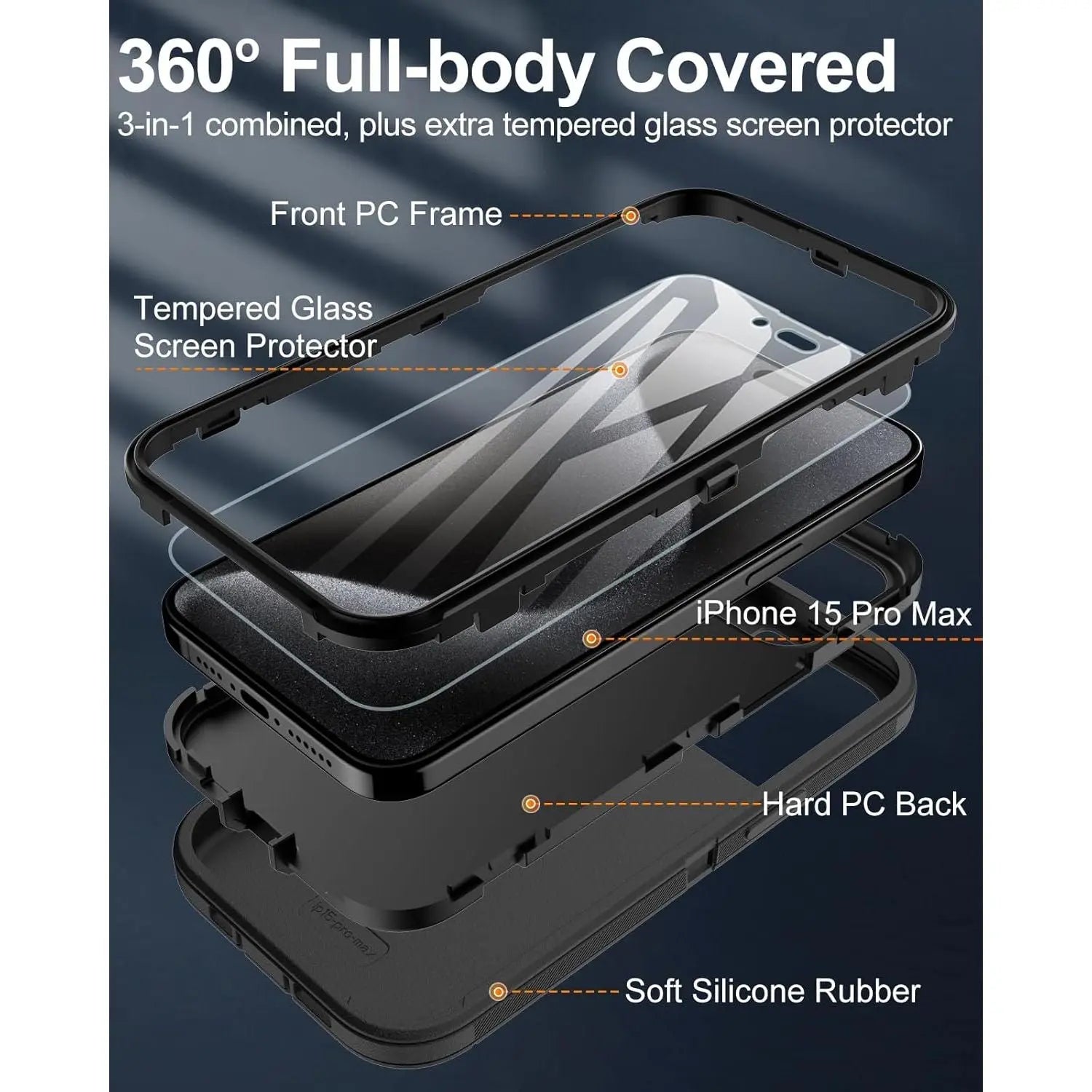 Entronix 2-in-1 Bundle for Apple iPhone 15 Pro, Heavy Duty Case & Clear Tempered Glass Screen Protector, Full Protection & Easy Installation - Entro Retail