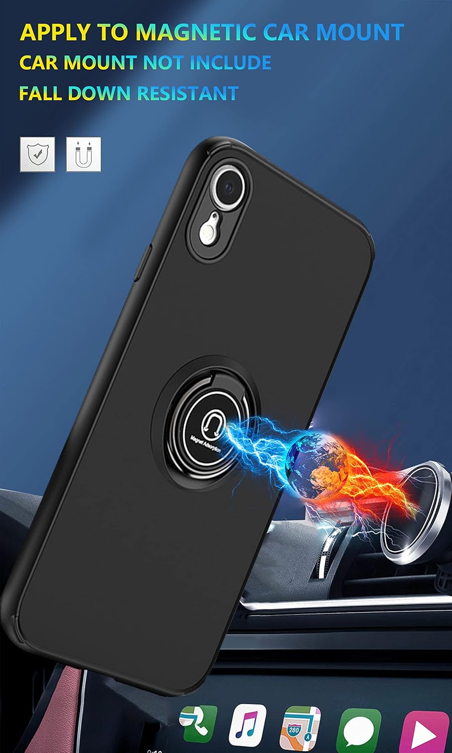 Entronix Matte Ring Case for Apple iPhone XR, Slim Matte Cover with Built-In Kickstand, - Entro Retail