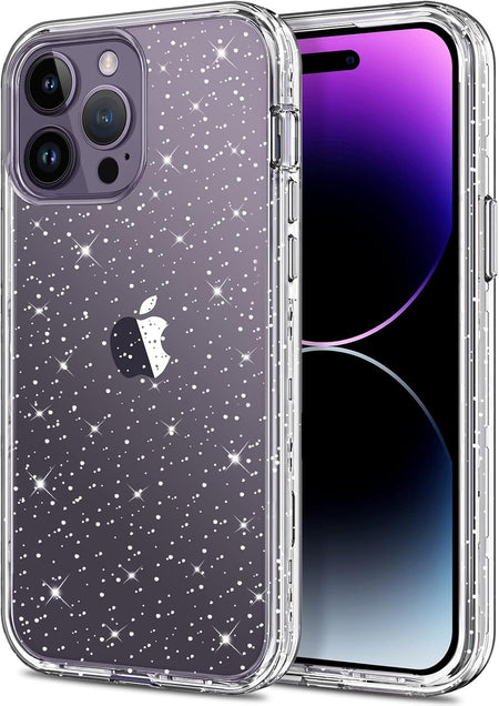 Entronix Glitter Clear Case for Apple iPhone 14 Pro Max, Crystal Clear Sparkly Bumper Cover - Entro Retail