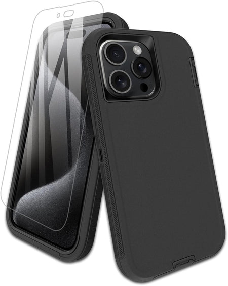Entronix 2-in-1 Bundle for Apple iPhone 15 Pro Max, Heavy Duty Case & Clear Tempered Glass Screen Protector, Full Protection & Easy Installation - Entro Retail