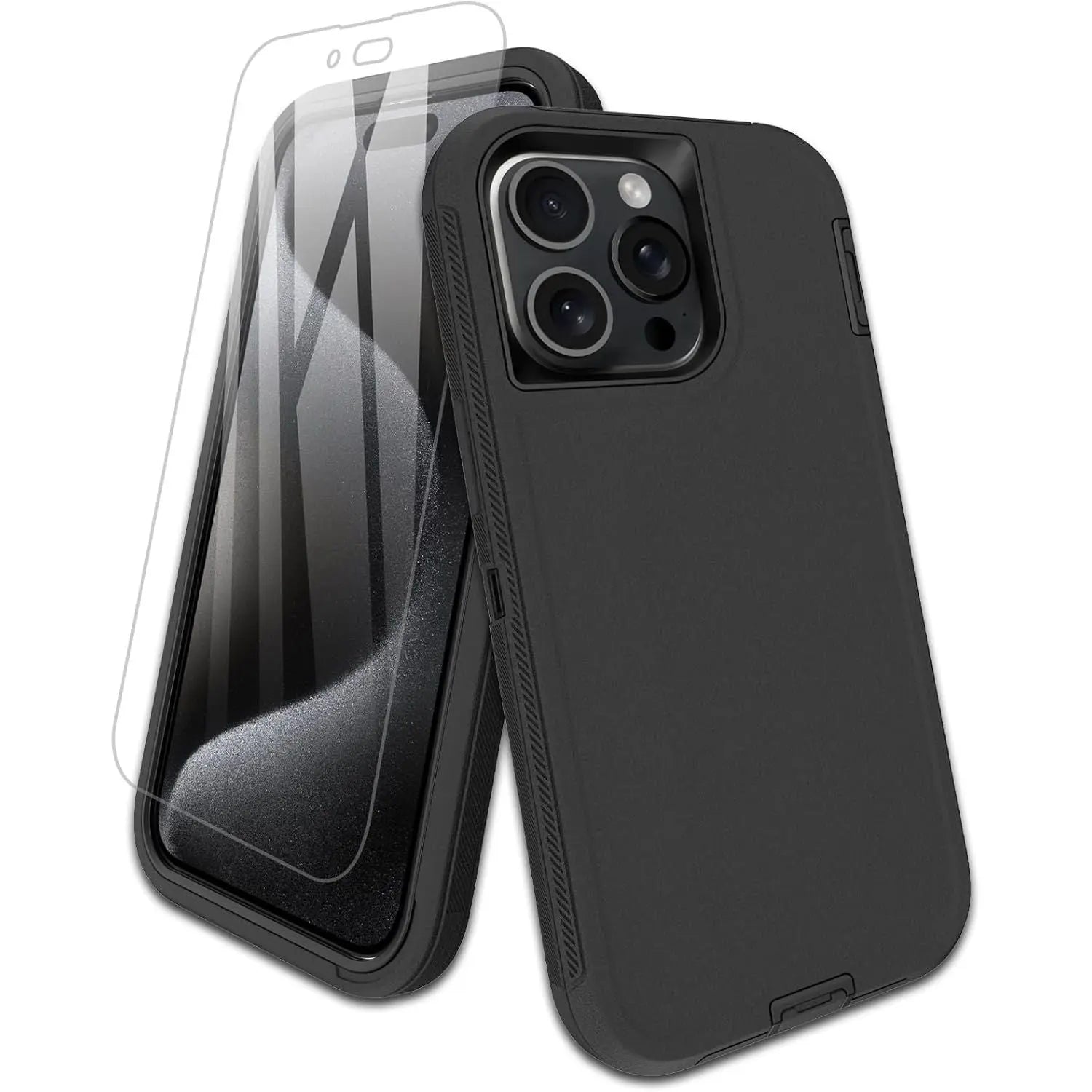 Entronix 2-in-1 Bundle for Apple iPhone 15 Pro, Heavy Duty Case & Clear Tempered Glass Screen Protector, Full Protection & Easy Installation - Entro Retail
