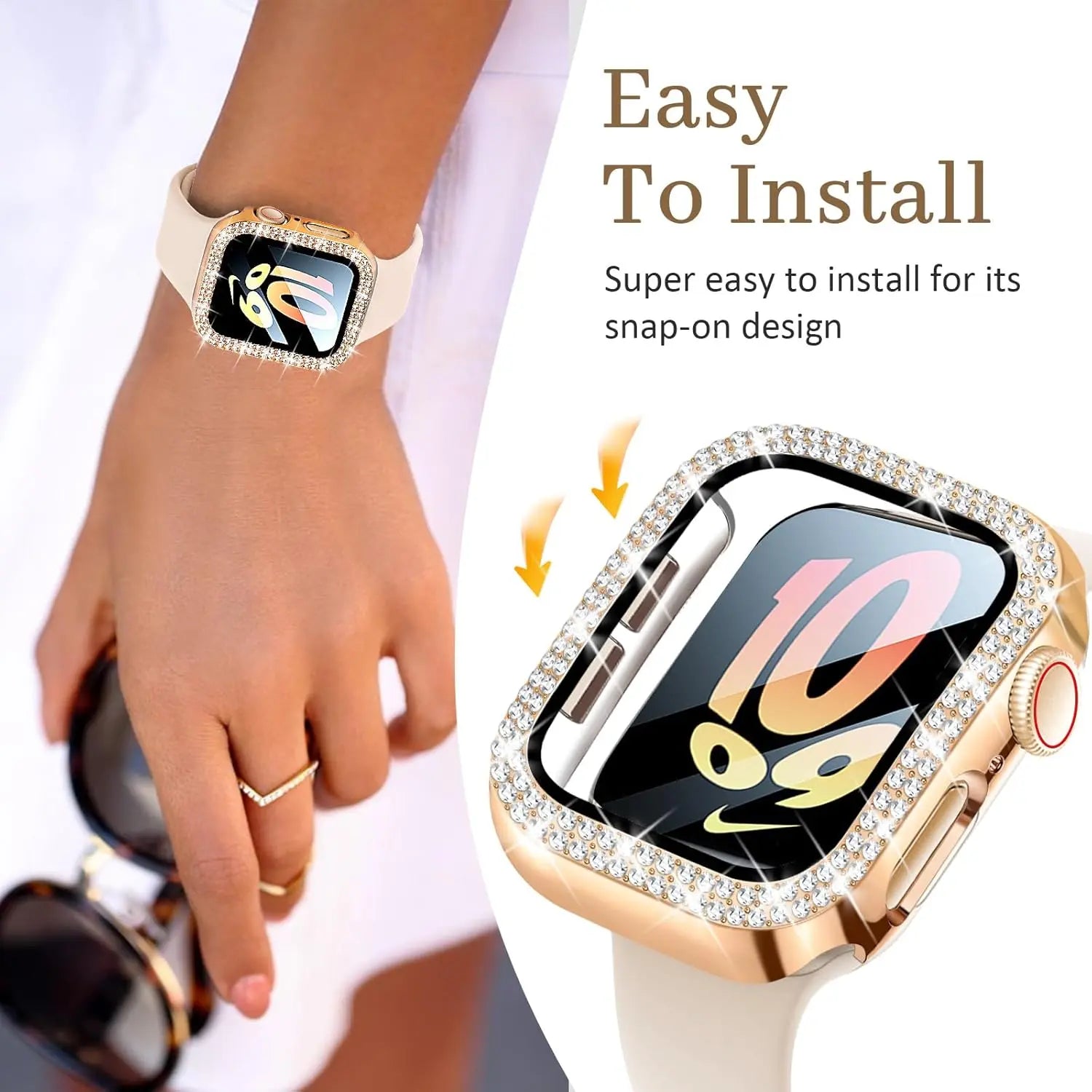 Entronix Case Compatible with iWatch Series 6/5/4/SE (3rd/2nd/1st Gen), 44mm - Diamond Cover w/ Built-In Screen Protector - Entronix