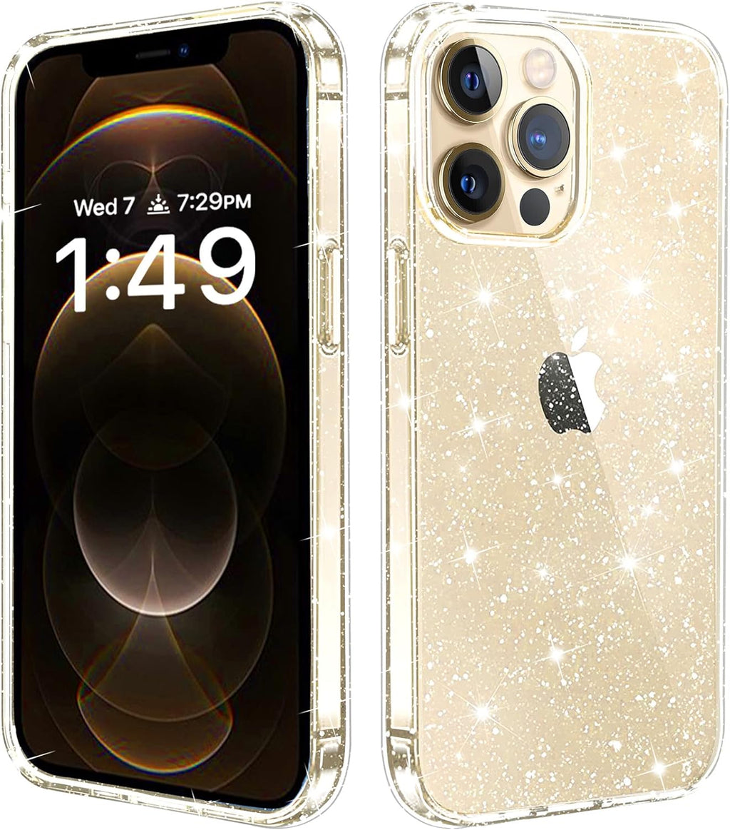 Entronix Glitter Clear Case for Apple iPhone 12 Pro Max, Crystal Clear Sparkly Bumper Cover - Entro Retail