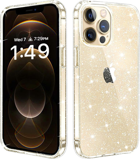 Entronix Glitter Clear Case for Apple iPhone 12 Pro Max, Crystal Clear Sparkly Bumper Cover - Entro Retail