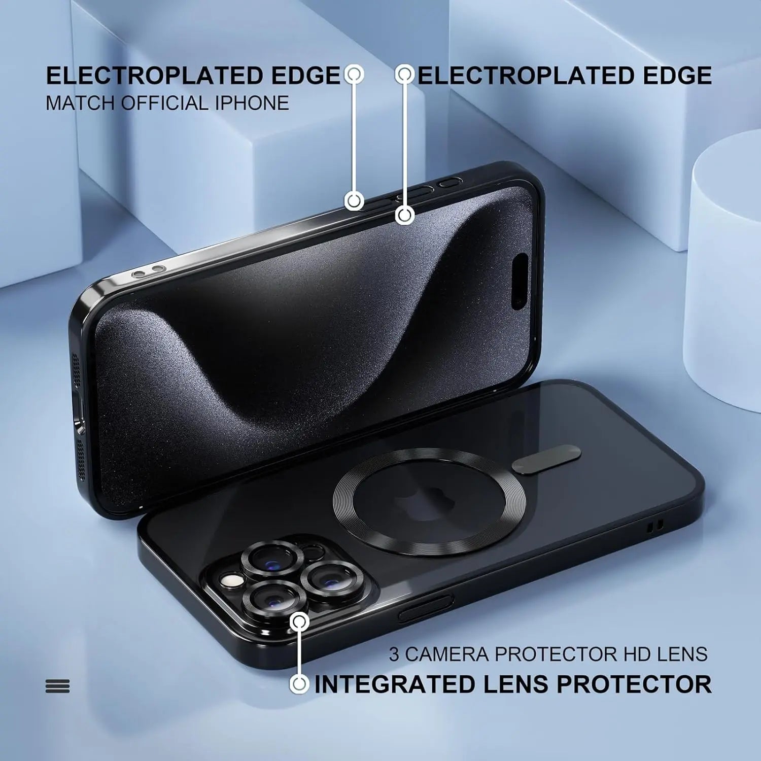 Entronix Bundle Compatible with iPhone 15 Pro - [Magnetic] Luxury Glossy Case & 1 Clear Screen Protector - Entronix