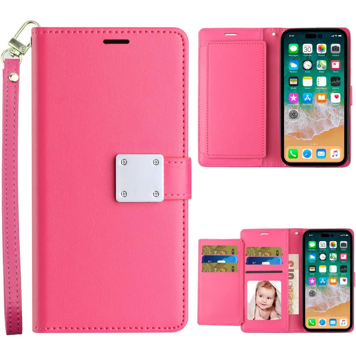 Entronix Folio Wallet Case for Apple iPhone 14 Plus, Leather Wallet & Lanyard Bumper Cover, - Entro Retail