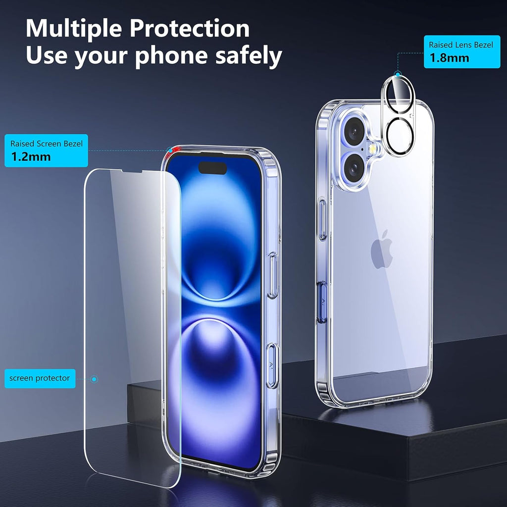 Entronix Bundle Compatible with iPhone 16 Plus - [Magnetic] Clear Case, 2 Clear Screen Protectors & 2 Camera Lens Protectors
