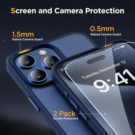 Entronix Apple iPhone 15 Pro [Magnetic-Compatible] Clear Case & 2 Tempered Glass Screen Protectors - Entronix