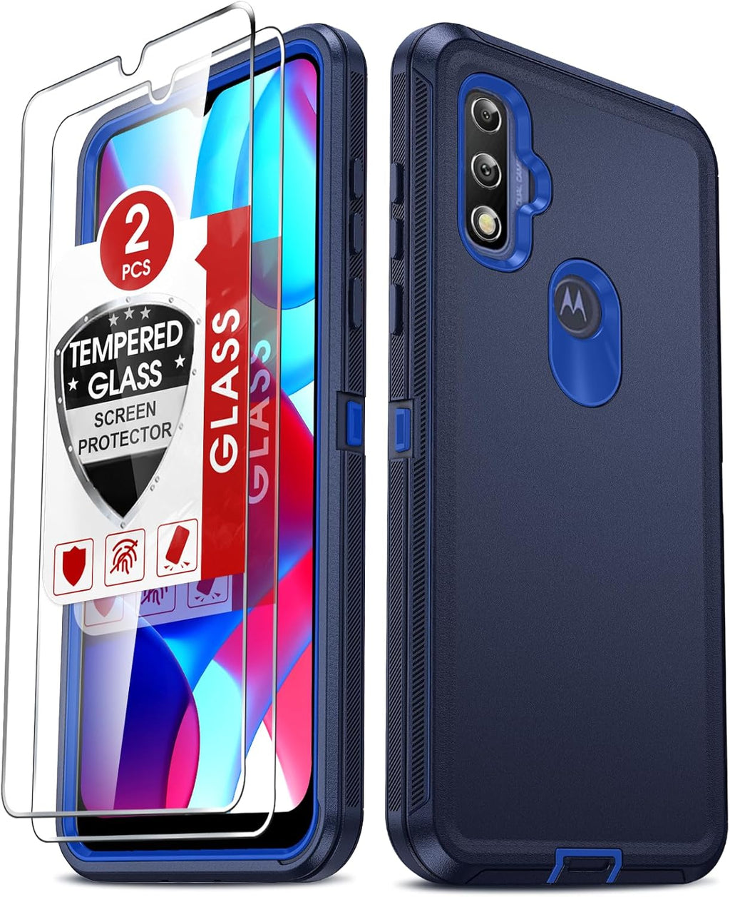 Entronix 3-in-1 Bundle for Motorola G Pure, Heavy Duty Case & 2 Clear Tempered Glass Screen Protectors - Entro Retail