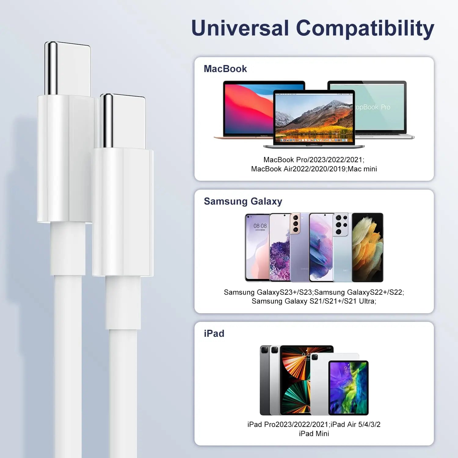 Entronix Type-C to Type-C Charger Cable, 3-Pack [6FT] USB-C Cable Compatible with Android - Entronix