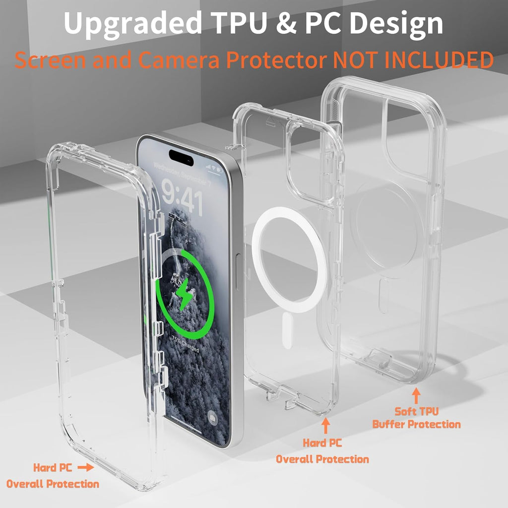 Entronix [Magnetic] Case Compatible with iPhone 15 Plus - [Clear] Triple-Layer Heavy Duty Protection