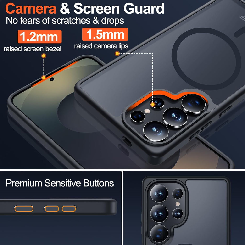 Entronix Bundle Compatible with Galaxy S24 Ultra - [Magnetic] Translucent Matte Case & 2 Clear Screen Protectors