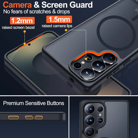 Entronix Bundle Compatible with Galaxy S24 Ultra - [Magnetic] Translucent Matte Case & 2 Clear Screen Protectors - Entronix