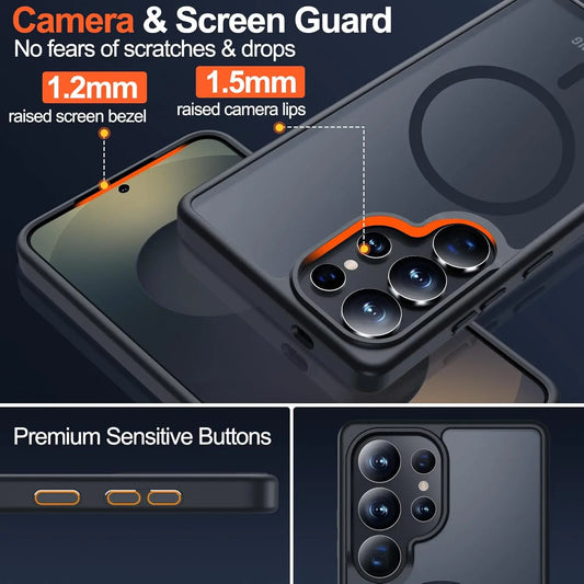 Entronix Bundle Compatible with Galaxy S24 Ultra - [Magnetic] Translucent Matte Case & 2 Clear Screen Protectors - Entronix