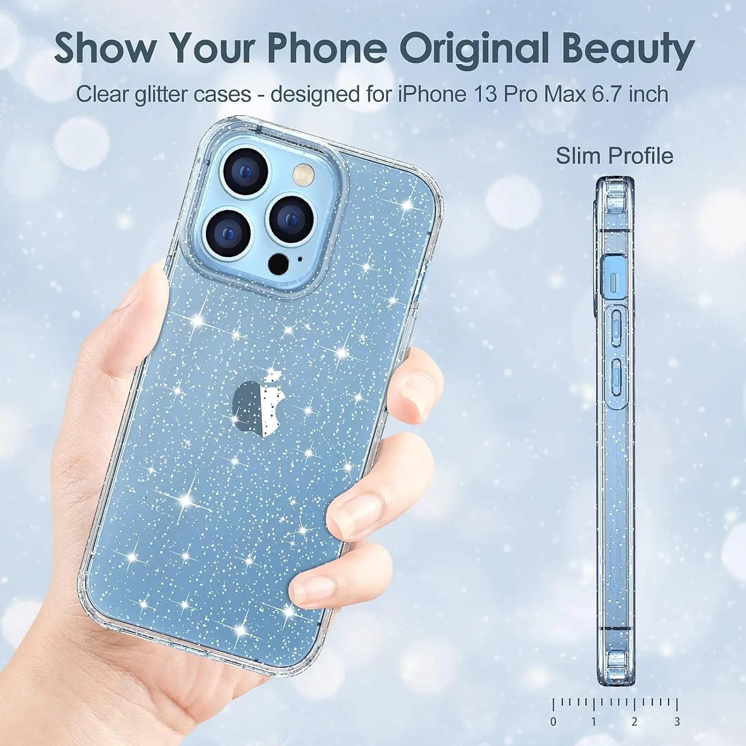 Entronix Glitter Clear Case for Apple iPhone 13 Pro, Crystal Clear Sparkly Bumper Cover - Entro Retail