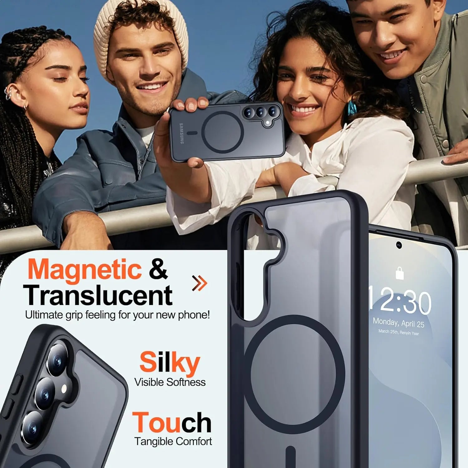 Entronix Bundle Compatible with Galaxy S24 Plus - [Magnetic] Translucent Matte Case & 2 Clear Screen Protectors - Entronix