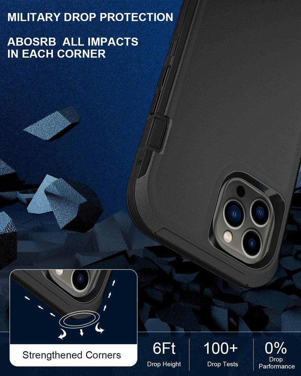 Entronix 3-in-1 Bundle for Apple iPhone 13 Pro, Heavy Duty Case & 2 Clear Tempered Glass Screen Protectors - Entro Retail