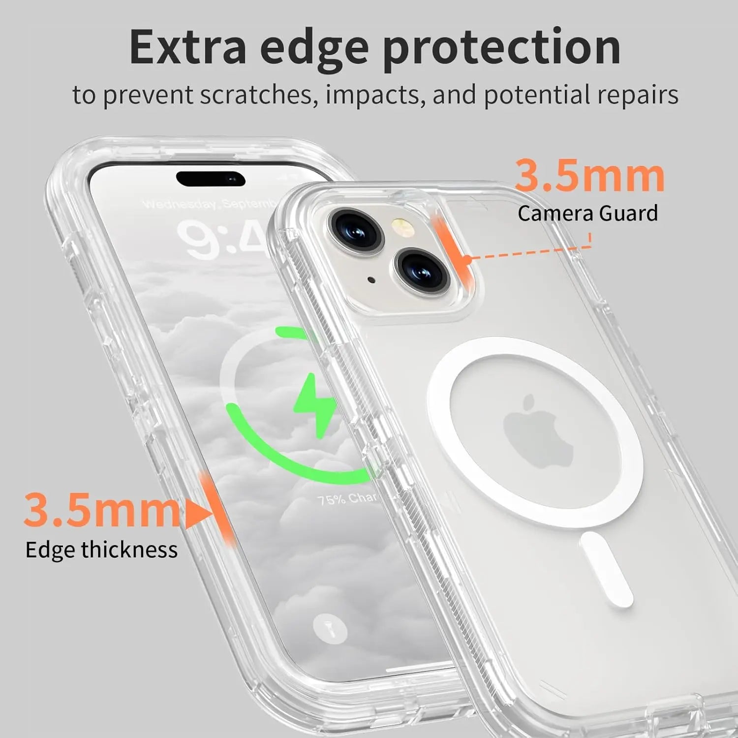 Entronix [Magnetic] Case Compatible with iPhone 15 - [Clear] Triple-Layer Heavy Duty Protection - Entronix