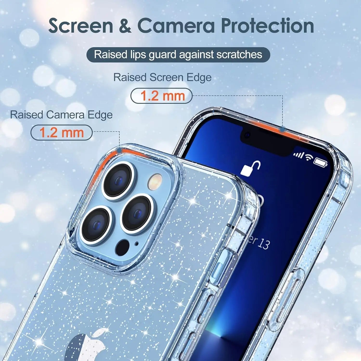 Entronix Glitter Clear Case for Apple iPhone 14 Pro, Crystal Clear Sparkly Bumper Cover - Entro Retail