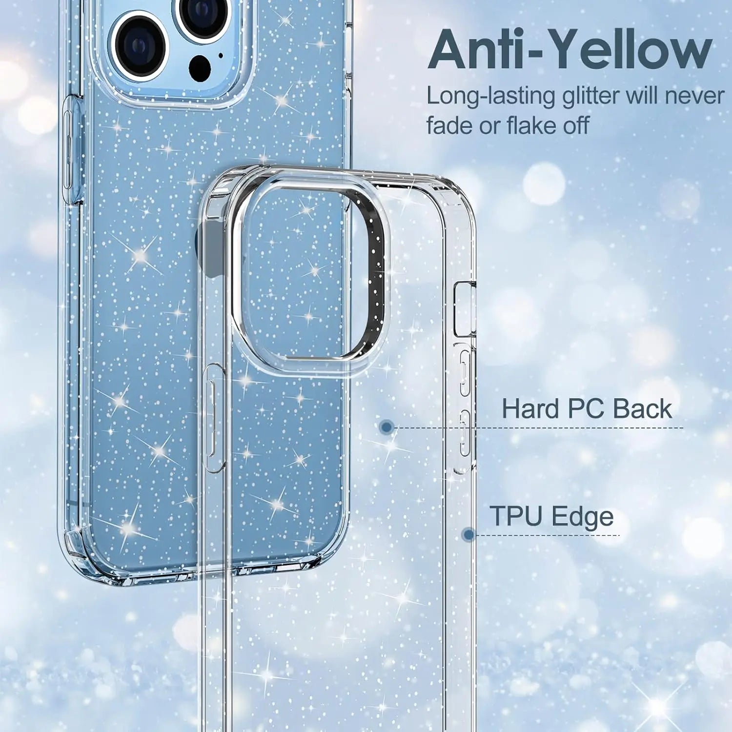 Entronix Glitter Clear Case for Apple iPhone 13 Pro, Crystal Clear Sparkly Bumper Cover - Entro Retail