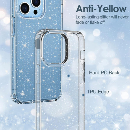Entronix Glitter Clear Case for Apple iPhone 15 Pro Max, Crystal Clear Sparkly Bumper Cover - Entro Retail