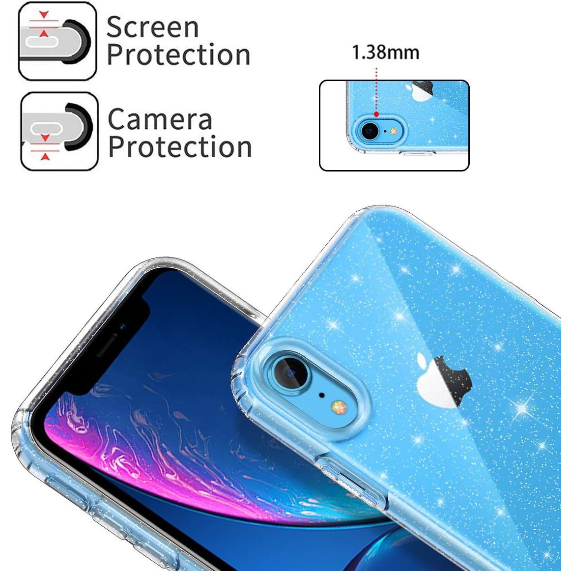 Entronix Glitter Clear Case for Apple iPhone XR, Crystal Clear Sparkly Bumper Cover - Entro Retail