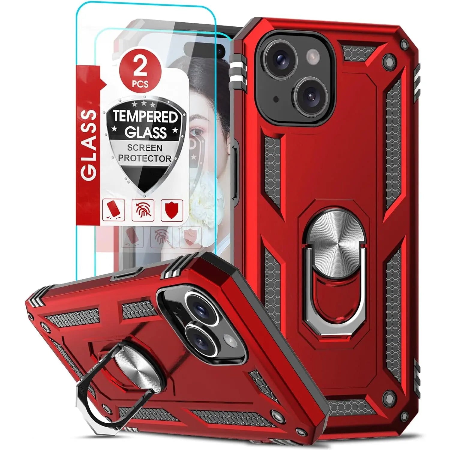 Entronix Apple iPhone 15 Case - Guard Ring Holder & 2 Clear Screen Protectors - Entro Retail