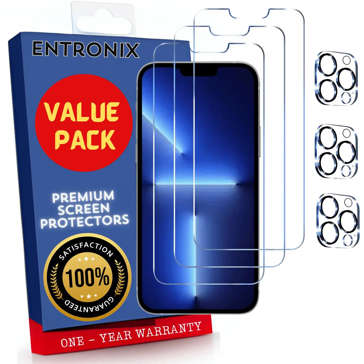 Entronix Case Screen Protector Bundle with Camera Cover Designed for Apple iPhone 13 Pro Max Clear 9H Hardness,Bubble Free Easy Install, 3 PACK - Entro Retail