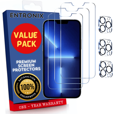 Entronix Case Screen Protector Bundle with Camera Cover Designed for Apple iPhone 13 Pro Max Clear 9H Hardness,Bubble Free Easy Install, 3 PACK - Entro Retail