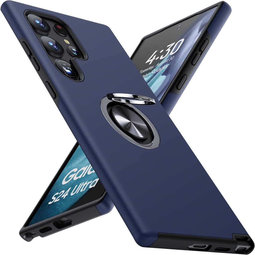 Entronix Case Designed for Samsung Galaxy S24 Ultra Heavy Duty with Built-in Kickstand, Dual Layer Protection Rotating Holder Ring, Sturdy Case - Entro Retail
