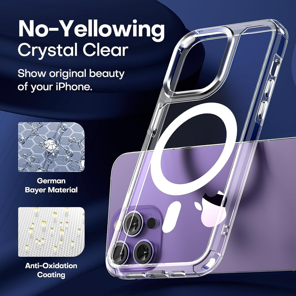 Entronix Bundle Compatible with iPhone 14 Pro Max - [Magnetic] Clear Case, 2 Clear Screen Protectors & 1 Metallic Camera Lens Protector