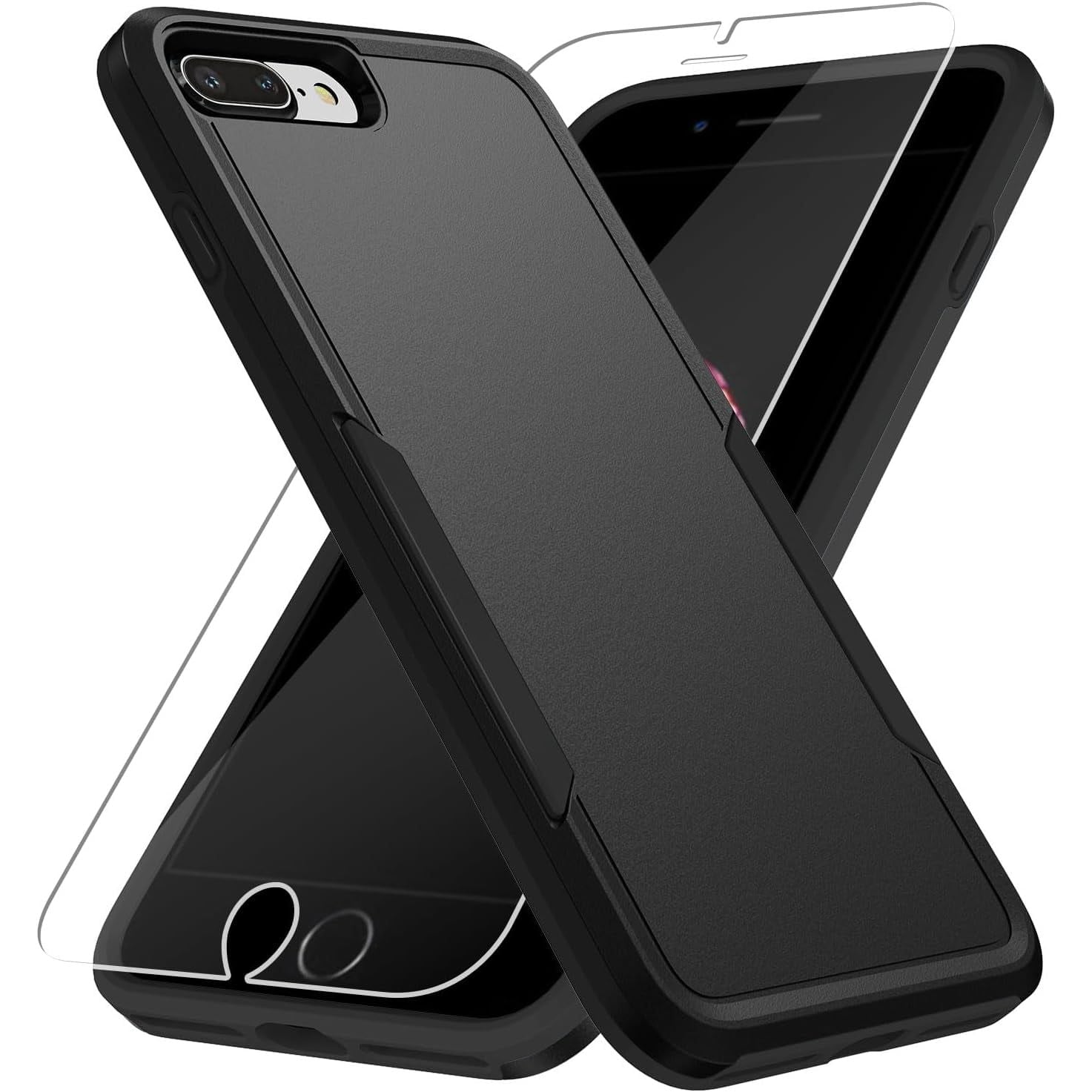 Entronix Heavy Duty Case for Apple iPhone 8 Plus,7 Plus with 1Pc Tempered Glass Screen Protector, Shockproof Dropproof Anti-Scratch Cover - Entro Retail
