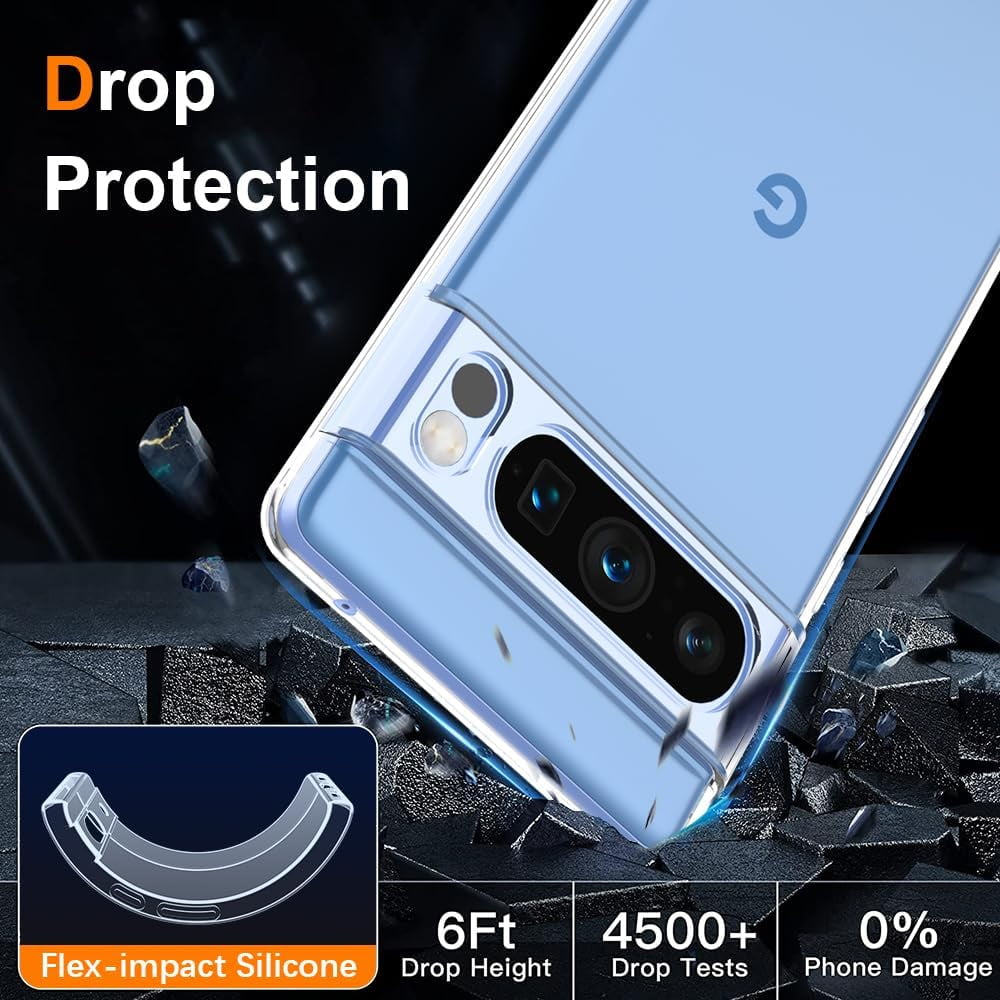 Entronix Bundle Compatible with Pixel 8 Pro - Clear Case, 2 Clear Screen Protector & 2 Camera Lens Protector